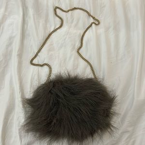 Furry Gray Crossbody Small Purse